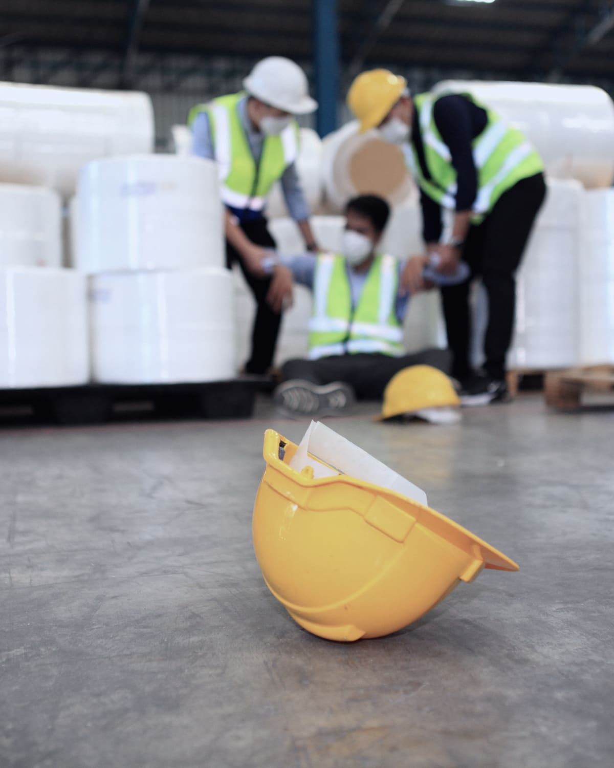 Measuring tape and camera at a workplace incident scene