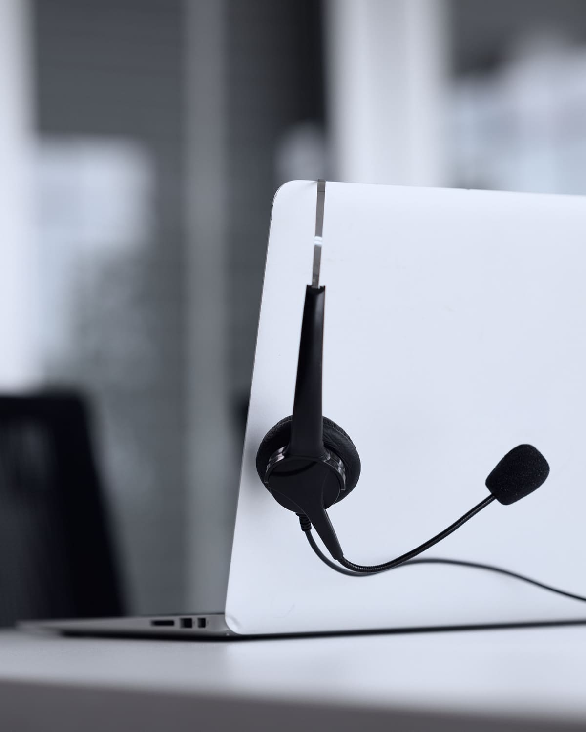 Headset on a laptop during a video session