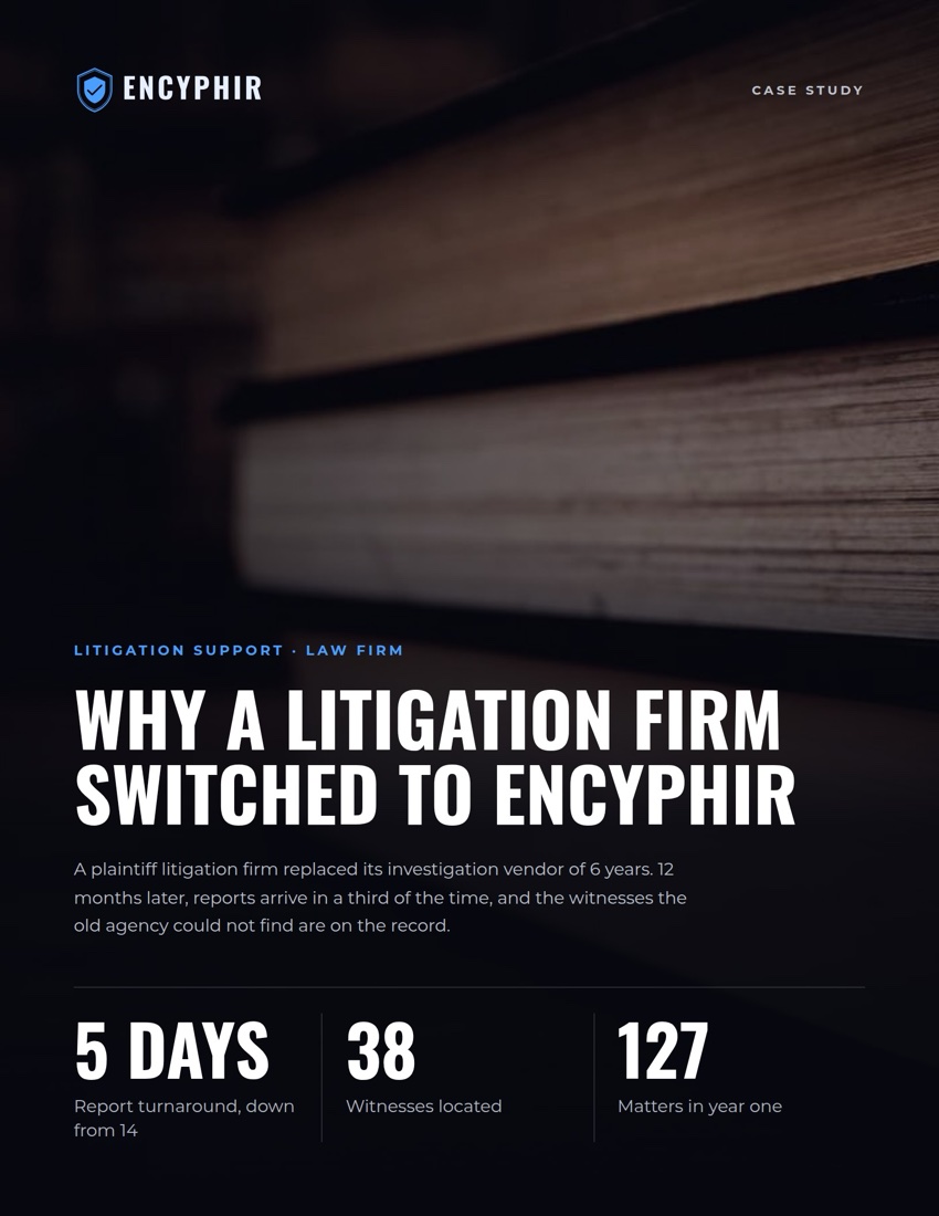 Cover page of the Why a litigation firm switched to Encyphir PDF